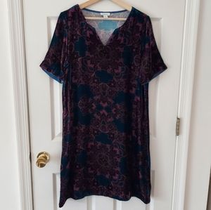 Sundance Teal Floral Print Silk Blend Nomi Velvet Shift Dress Size Medium